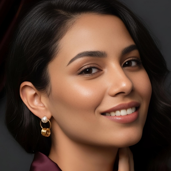 Minimalist Chic Faux Pearl Golden Hoops Earrings Dainty Everyday Jewelry - Picture 3 of 13